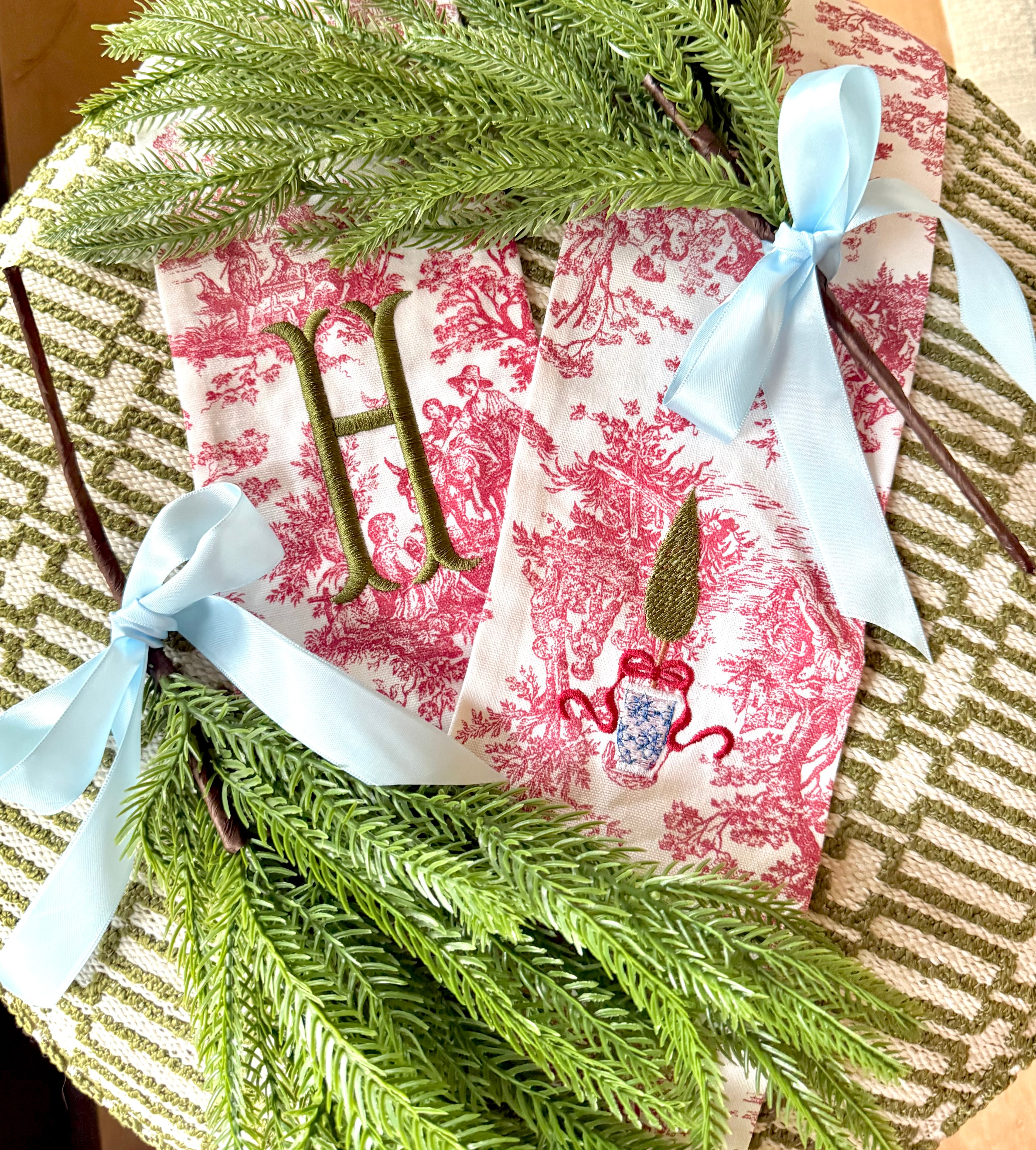 Red Toile Christmas Sash