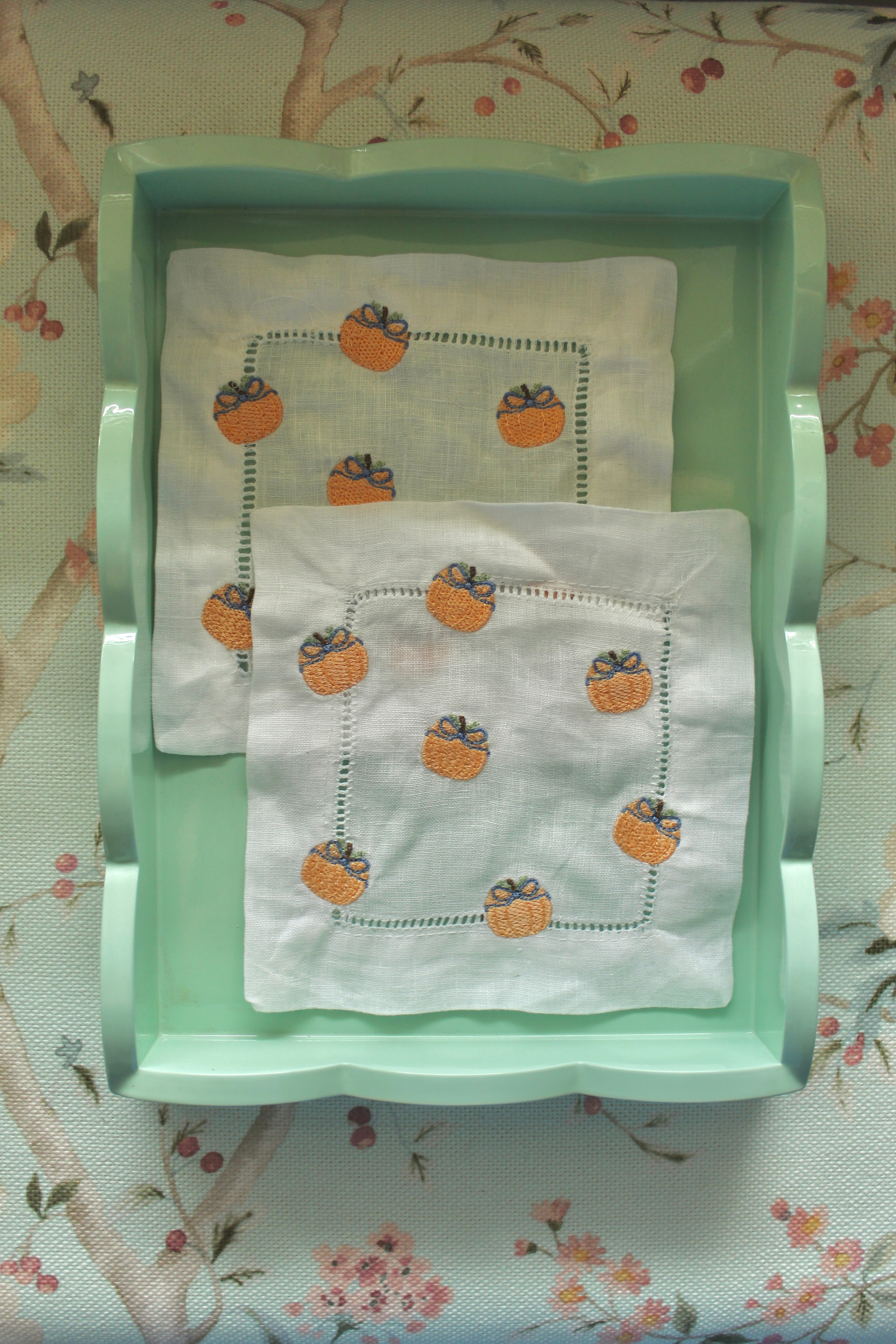 Blue Bow Pumpkin Cocktail Napkins - Set of Two